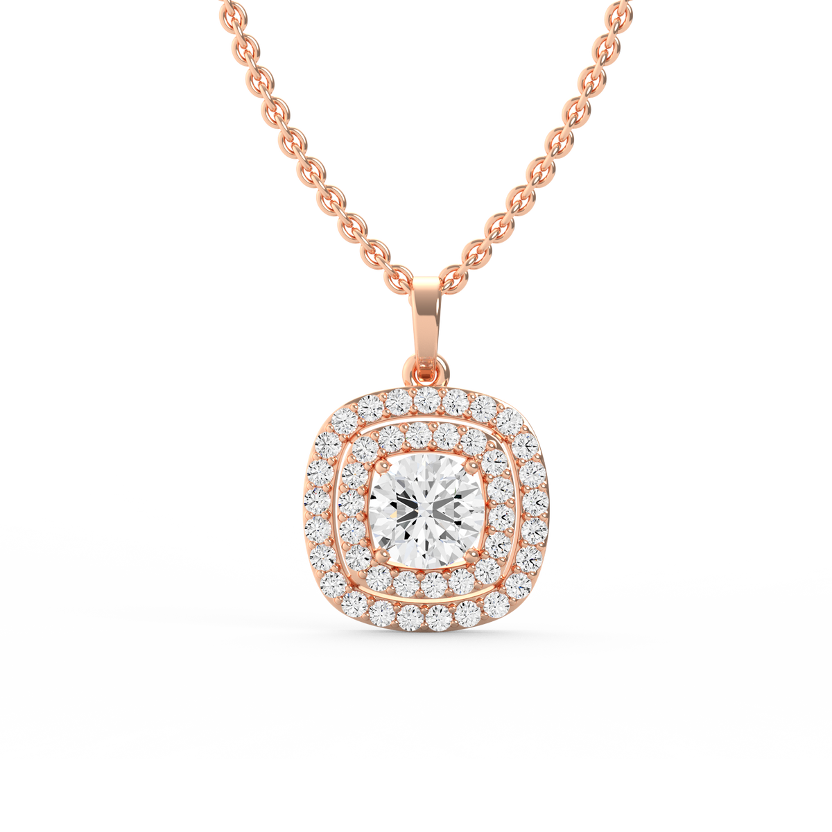 Round Center Double Halo Lab Grown Diamond Pendant PD-001