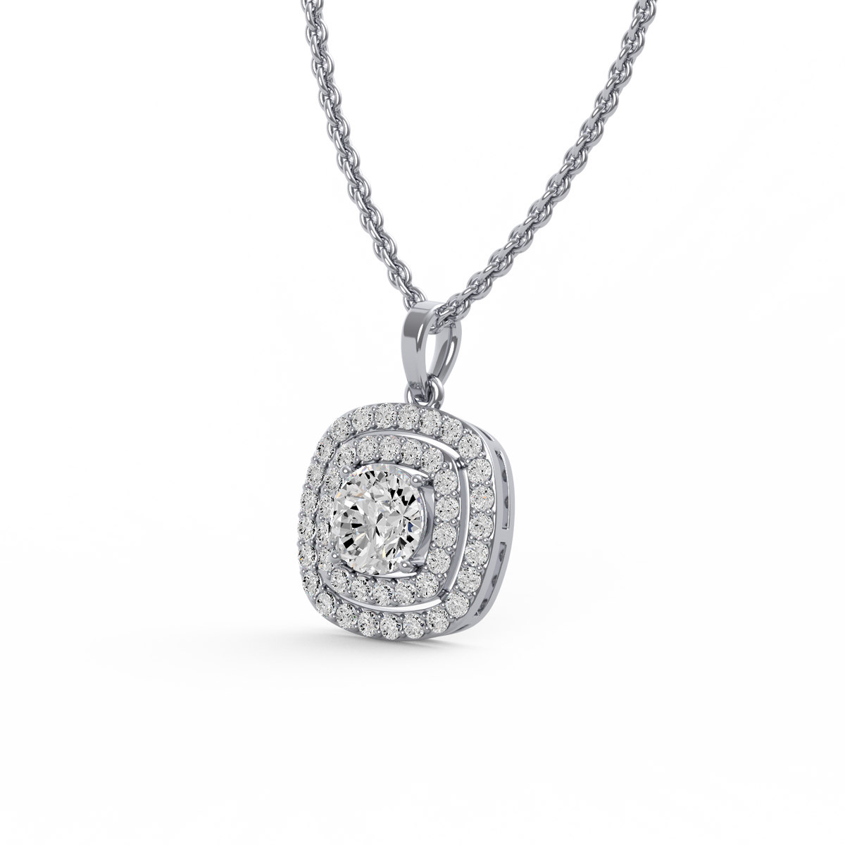 Round Center Double Halo Lab Grown Diamond Pendant PD-001