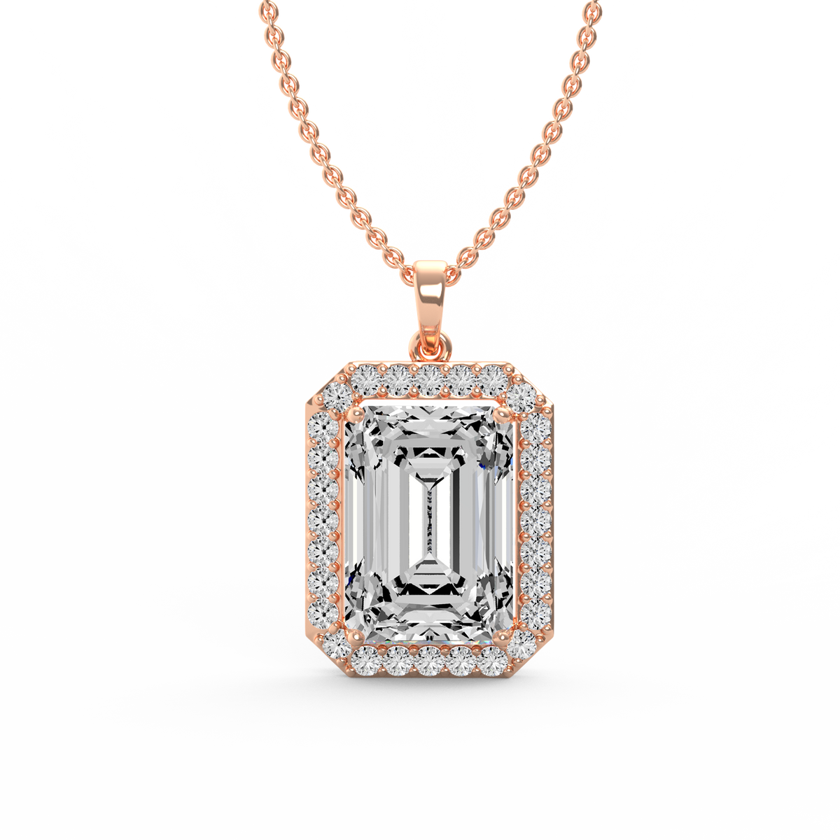 Emerald Cut Halo Lab Grown Diamond Pendant PD-002