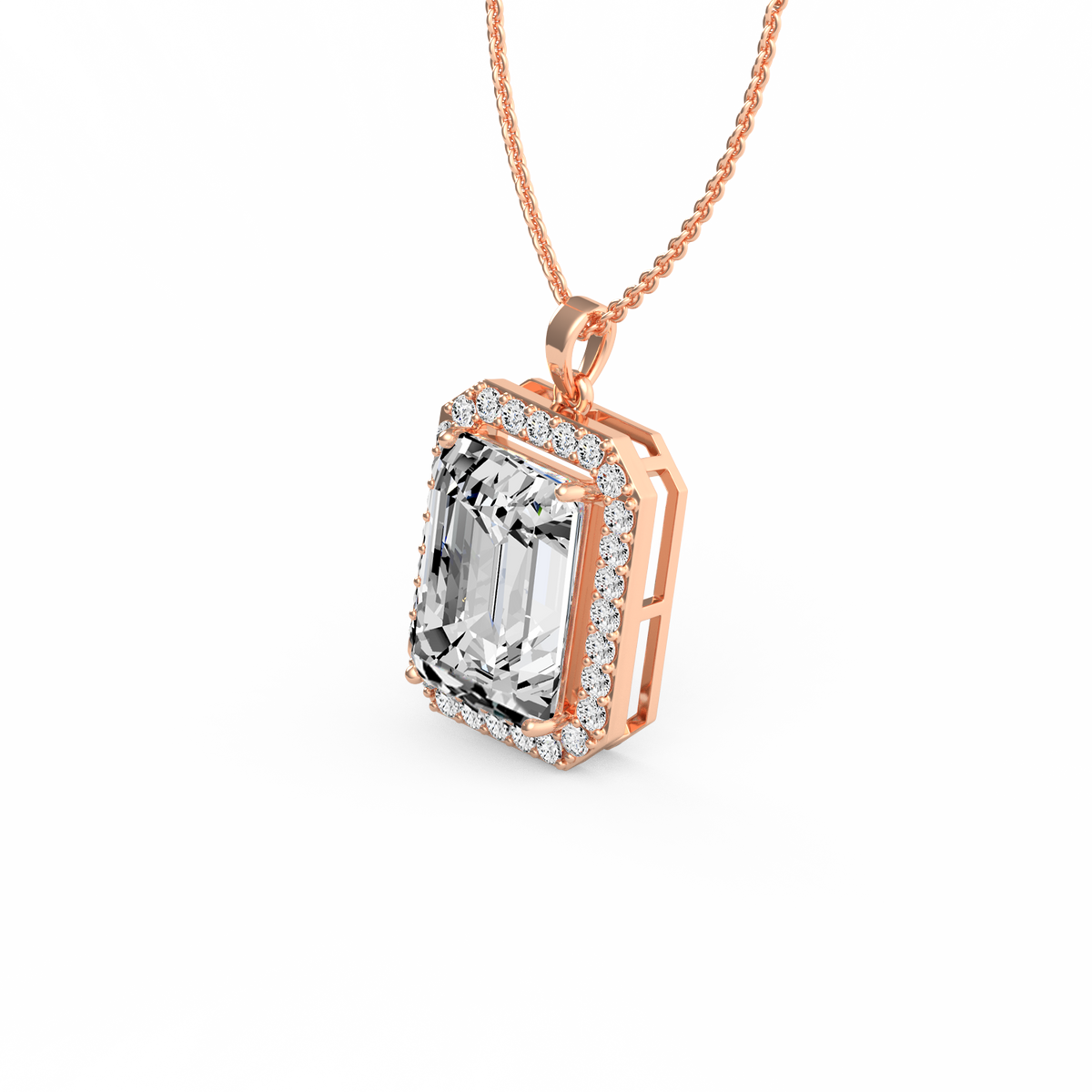 Emerald Cut Halo Lab Grown Diamond Pendant PD-002