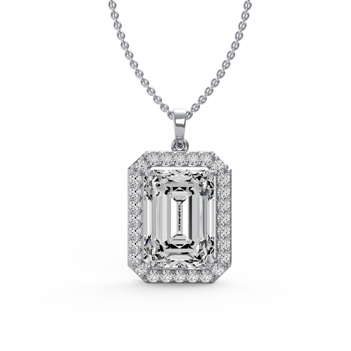 Emerald Cut Halo Lab Grown Diamond Pendant PD-002