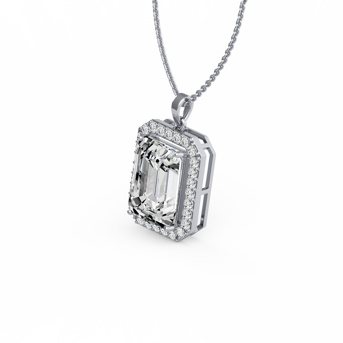 Emerald Cut Halo Lab Grown Diamond Pendant PD-002