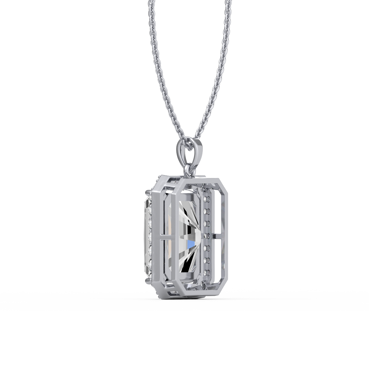 Emerald Cut Halo Lab Grown Diamond Pendant PD-002