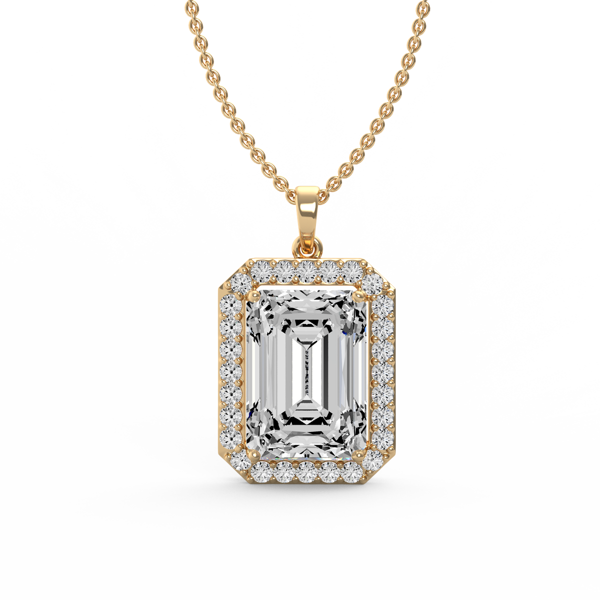 Emerald Cut Halo Lab Grown Diamond Pendant PD-002