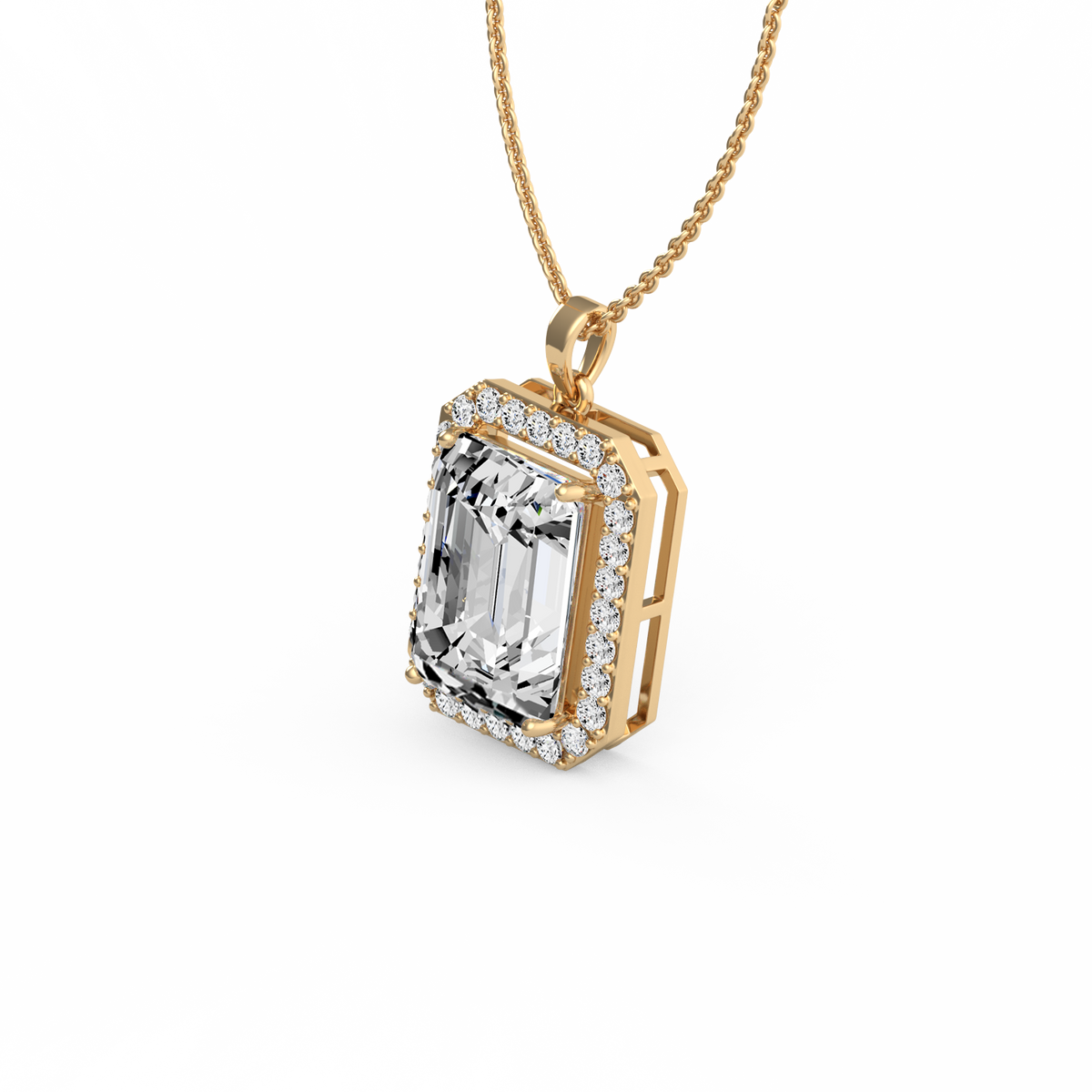 Emerald Cut Halo Lab Grown Diamond Pendant PD-002