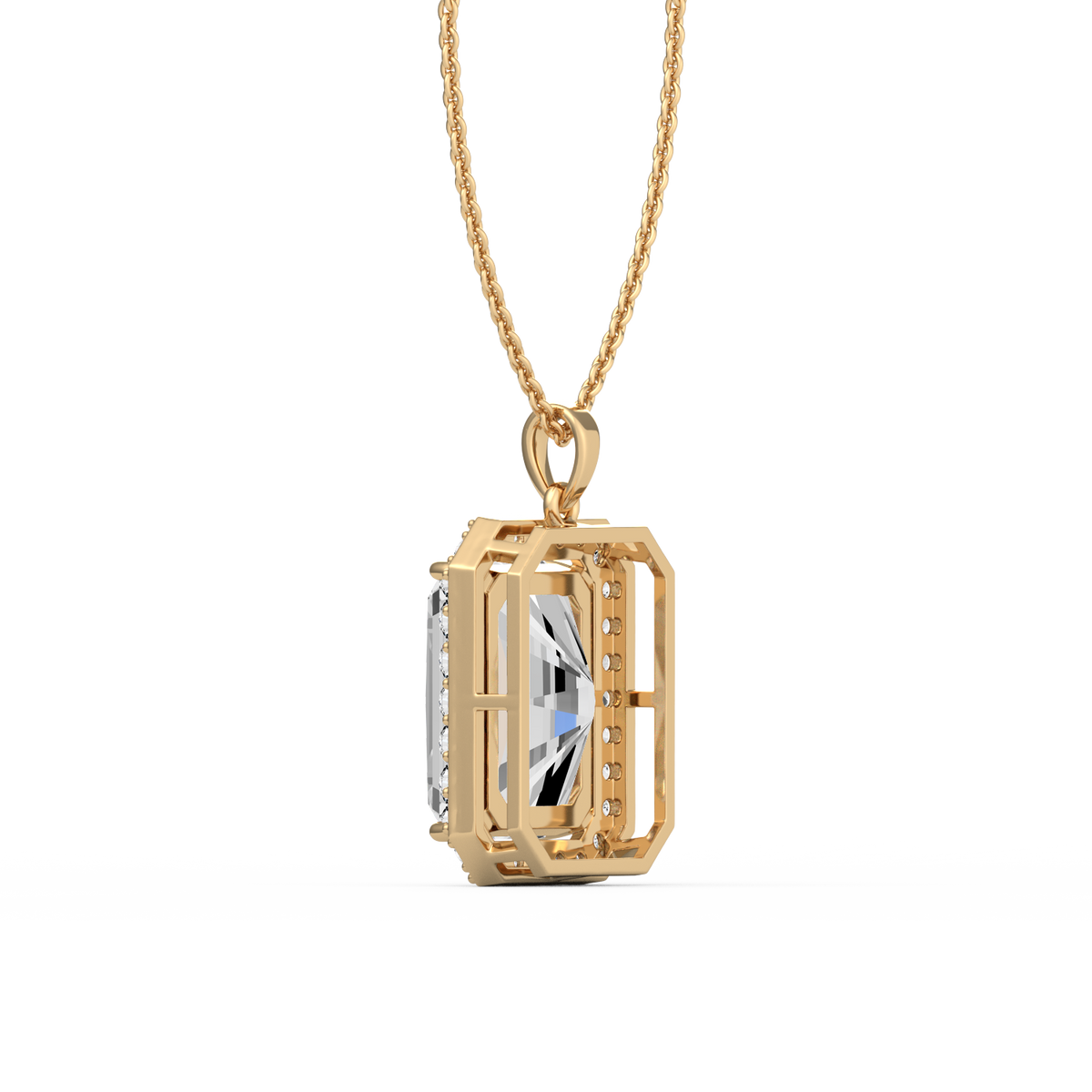 Emerald Cut Halo Lab Grown Diamond Pendant PD-002