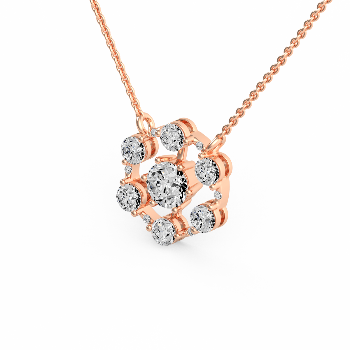 Round Floral Lab Grown Diamond Pendant  PD-019