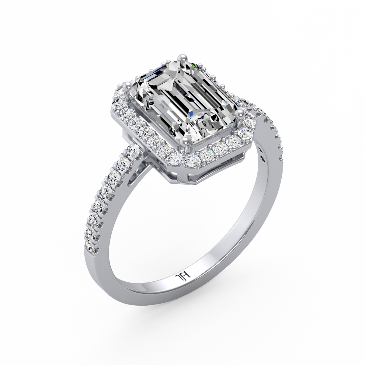 Emerald 3ct Halo Solitaire Ring R-493